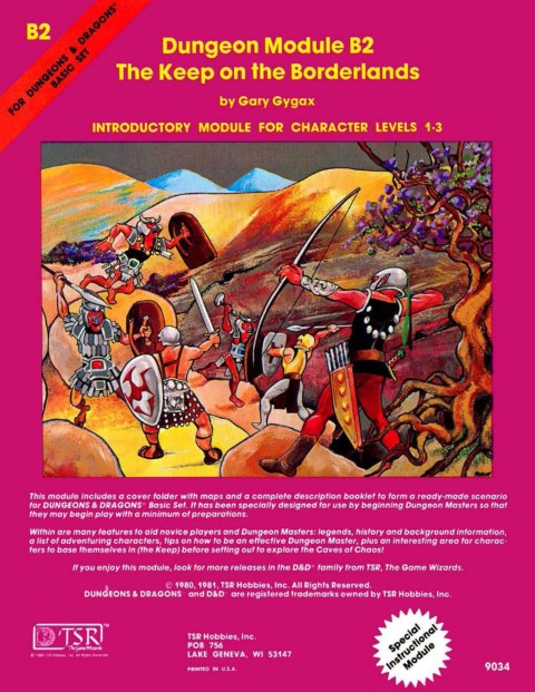 An image of the cover of the early DnD adventure module, The Keep on the Borderlands by TSR.